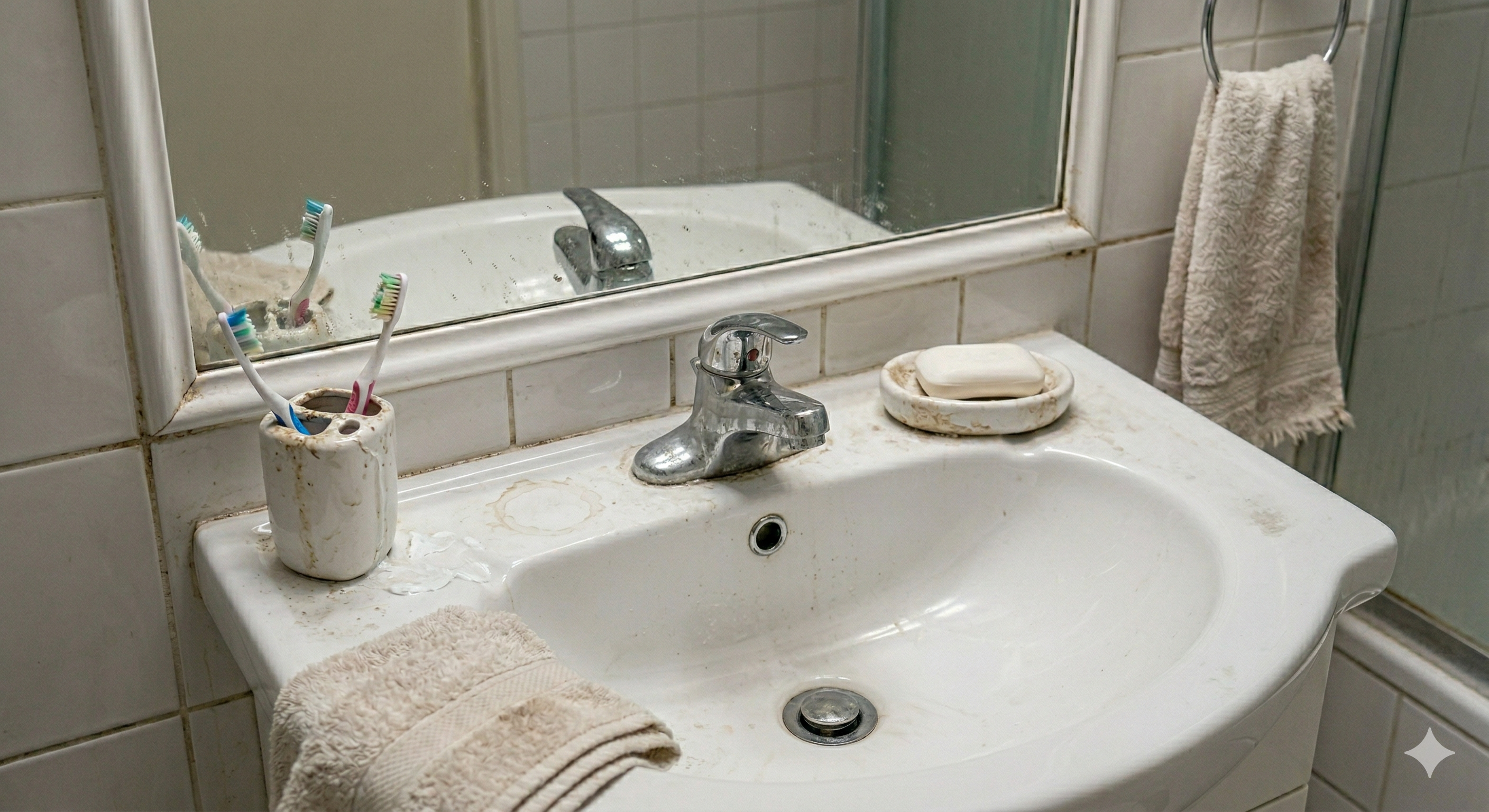 Used bathroom sink before cleaning